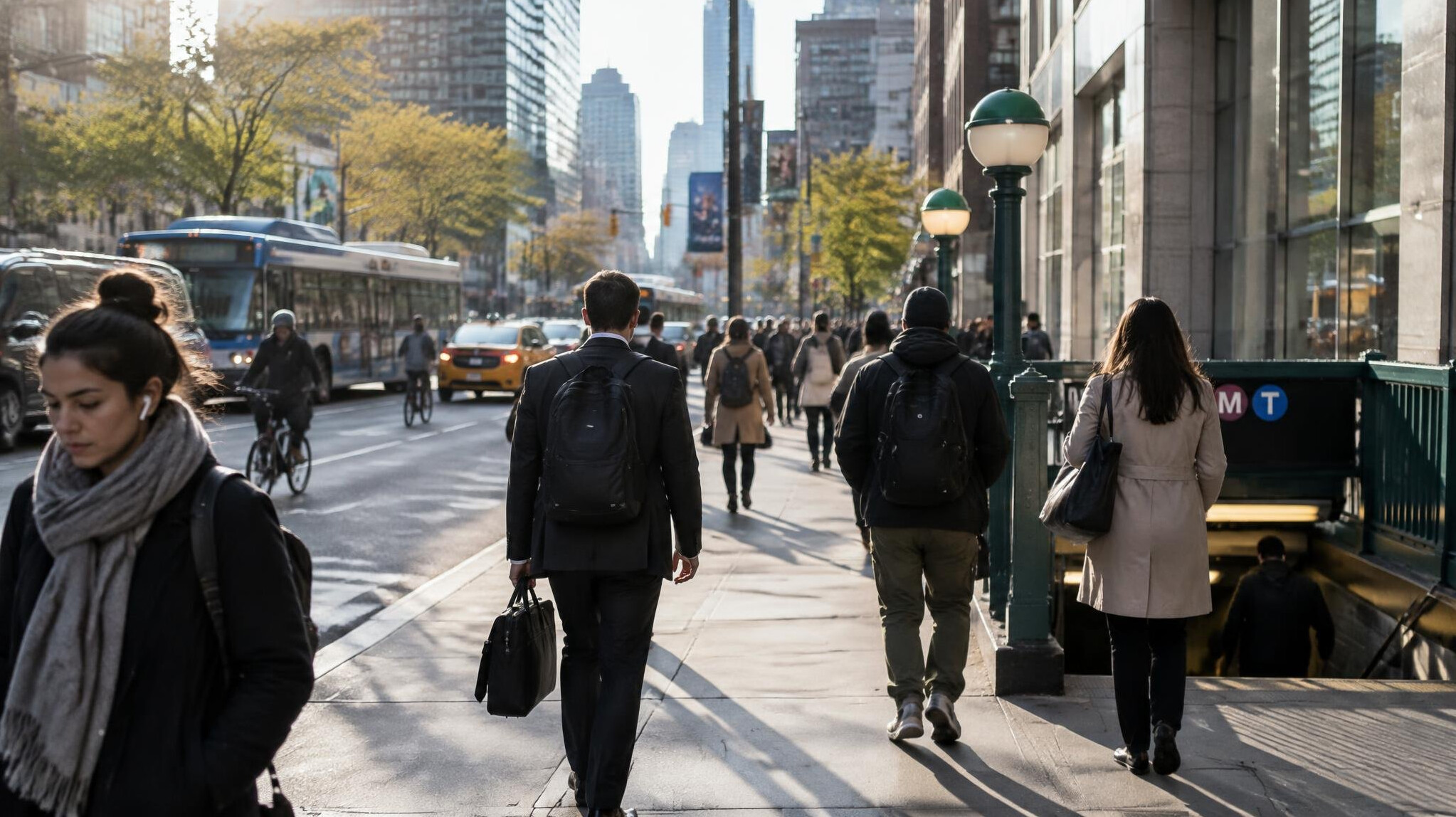 urban morning street scene